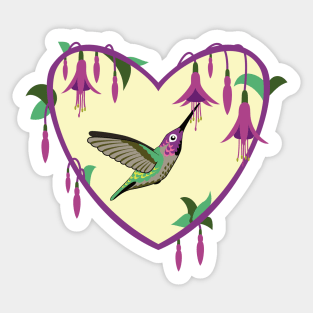 Hummingbird Fuchsia Heart Sticker